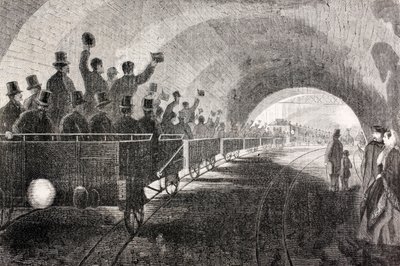 Proefrit van trein in de Londense Metro in 1862, uit 